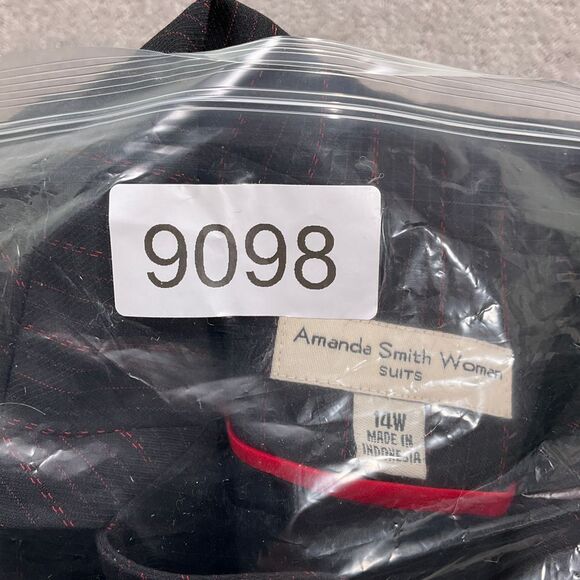 Amanda Smith Jacket Tank Women 14W Black‎ Red Pinstripe 2pc Career Retro VTG - Picture 15 of 15